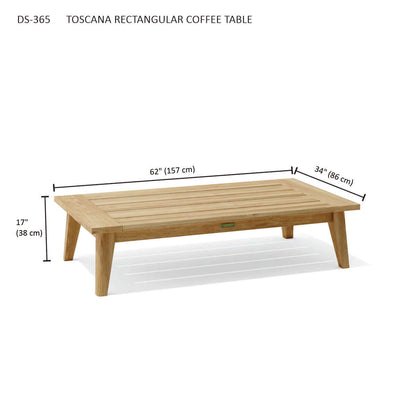 Teak rectangular outdoor coffee table with natural finish