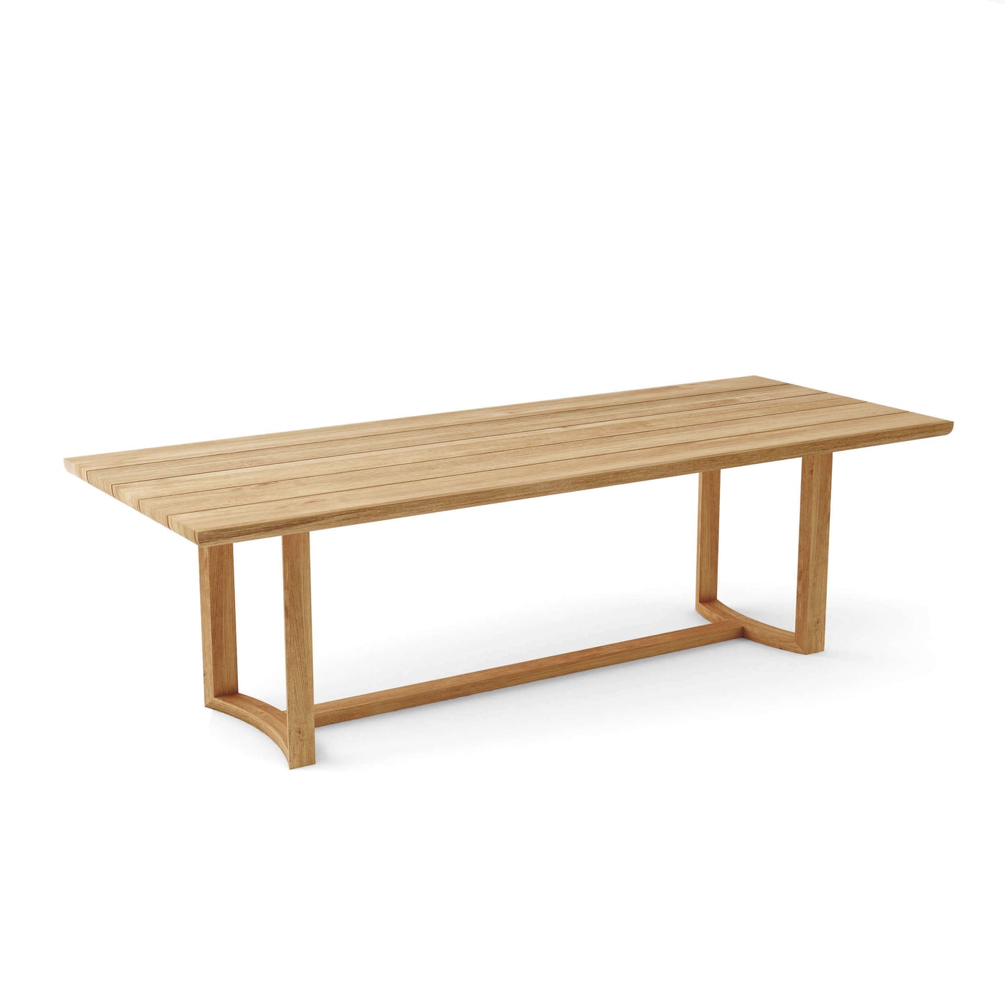 Teak outdoor dining table with natural finish