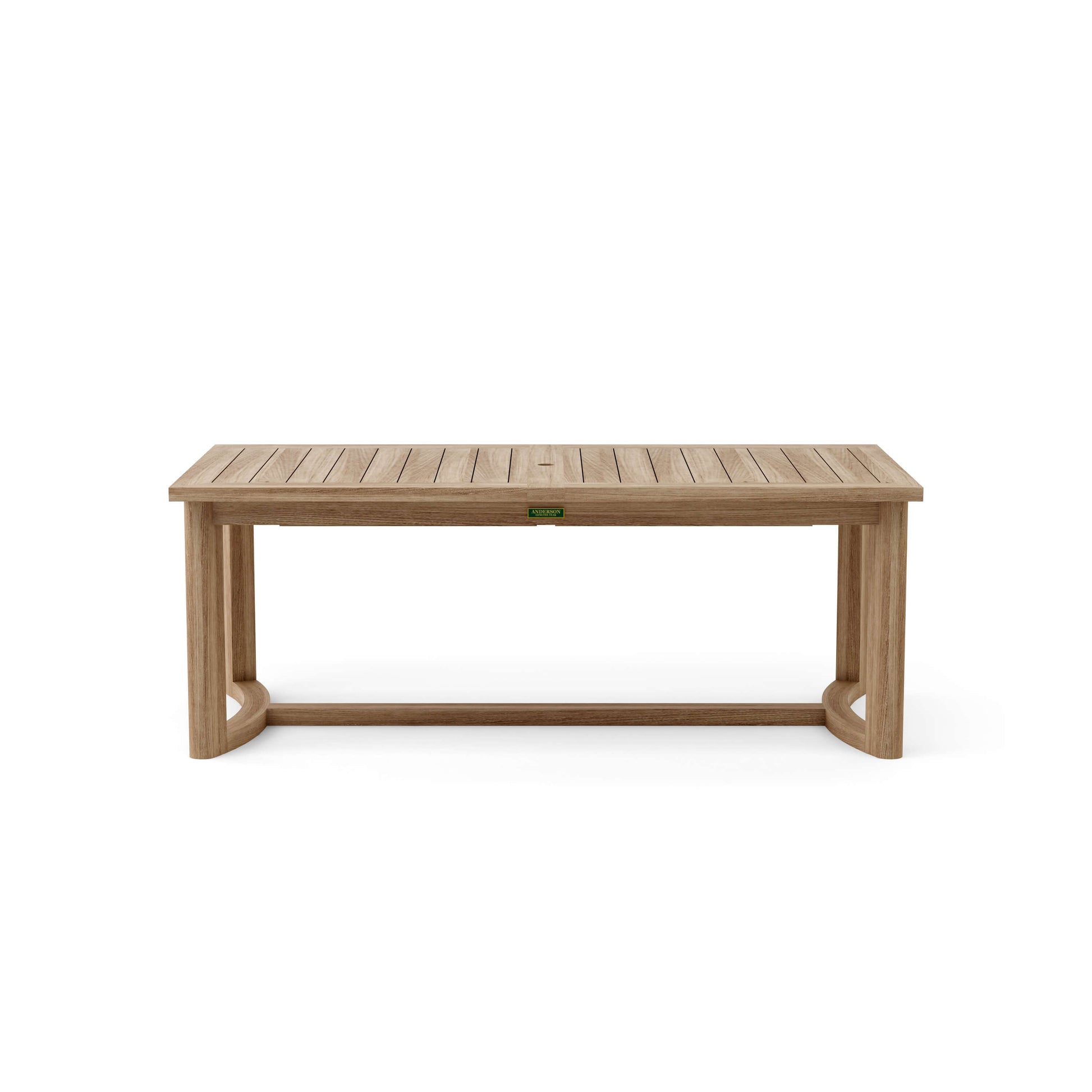 Anderson Teak Toscana Extension Table And Dining Armchair Set Detail with Teak Slat Back and Sculpted Seat