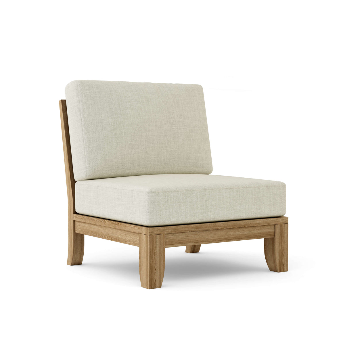 Anderson Teak Luxe armless center modular in natural teak with Canvas Natural Sunbrella cushions