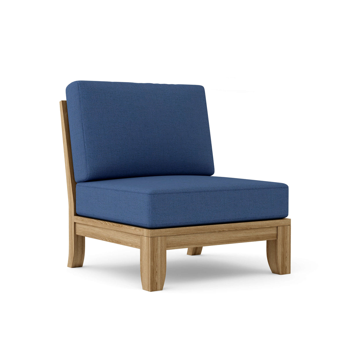 Anderson Teak Luxe armless center modular in natural teak with Canvas Navy Sunbrella cushions