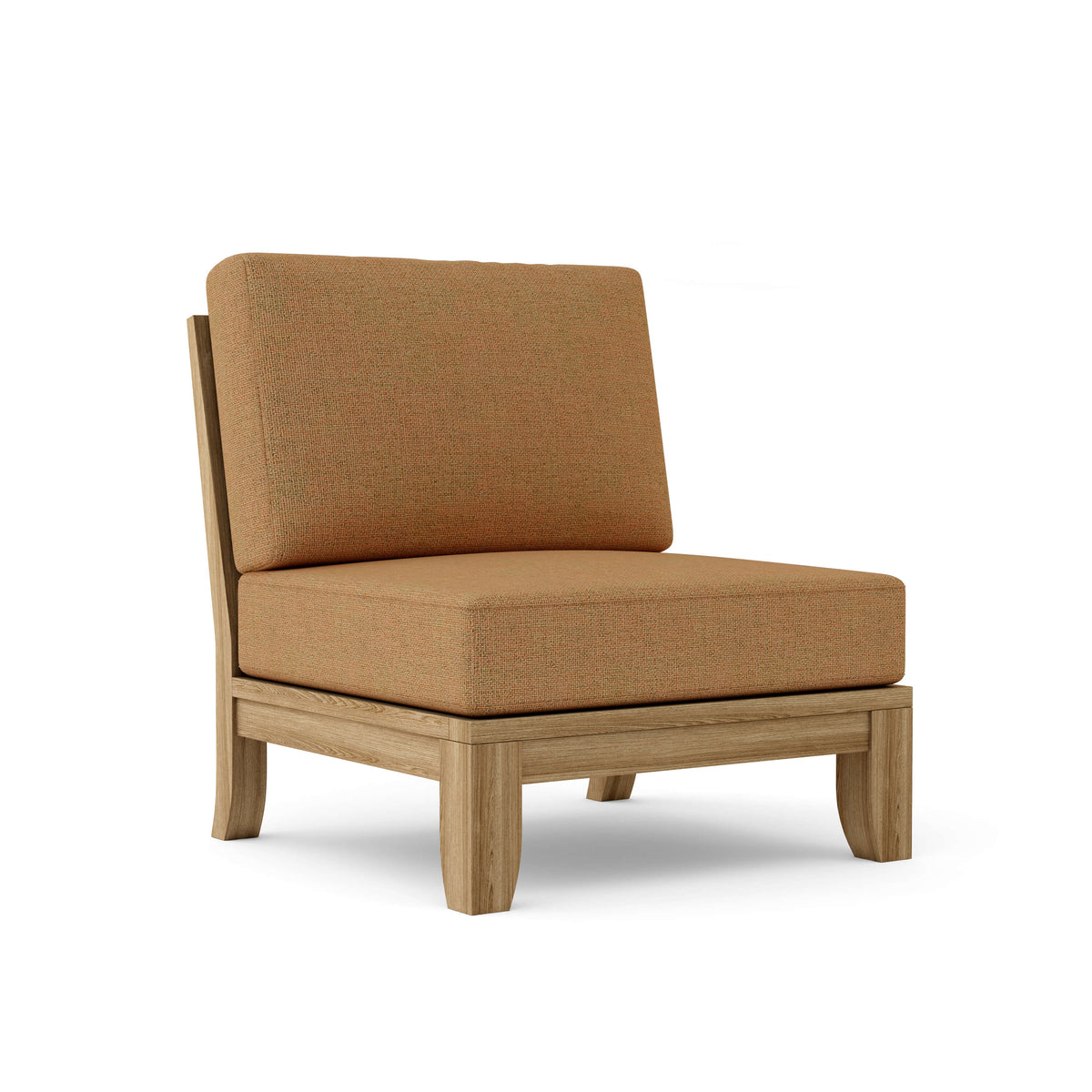 Anderson Teak Luxe armless center modular in natural teak with Canvas Teak Sunbrella cushions