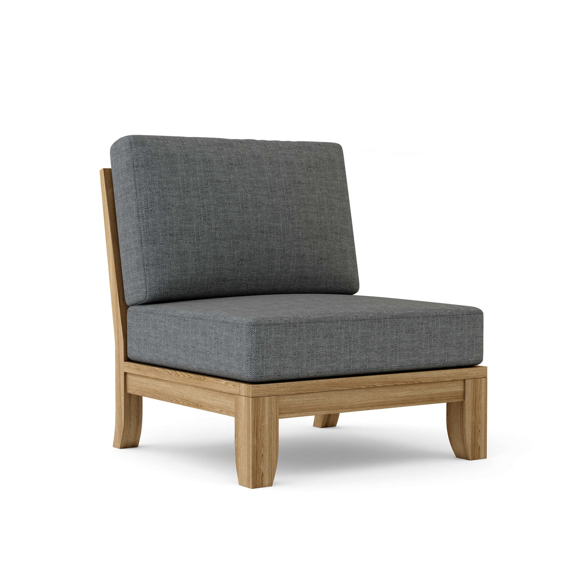 Anderson Teak Luxe armless center modular in natural teak with Cast Charcoal Sunbrella cushions