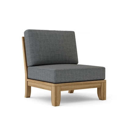 Anderson Teak Luxe armless center modular in natural teak with Cast Charcoal Sunbrella cushions