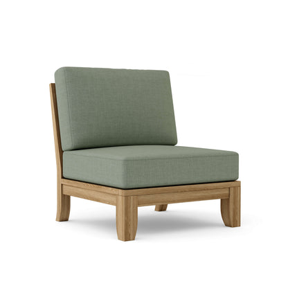 Anderson Teak Luxe armless center modular in natural teak with Cast Sage Sunbrella cushions
