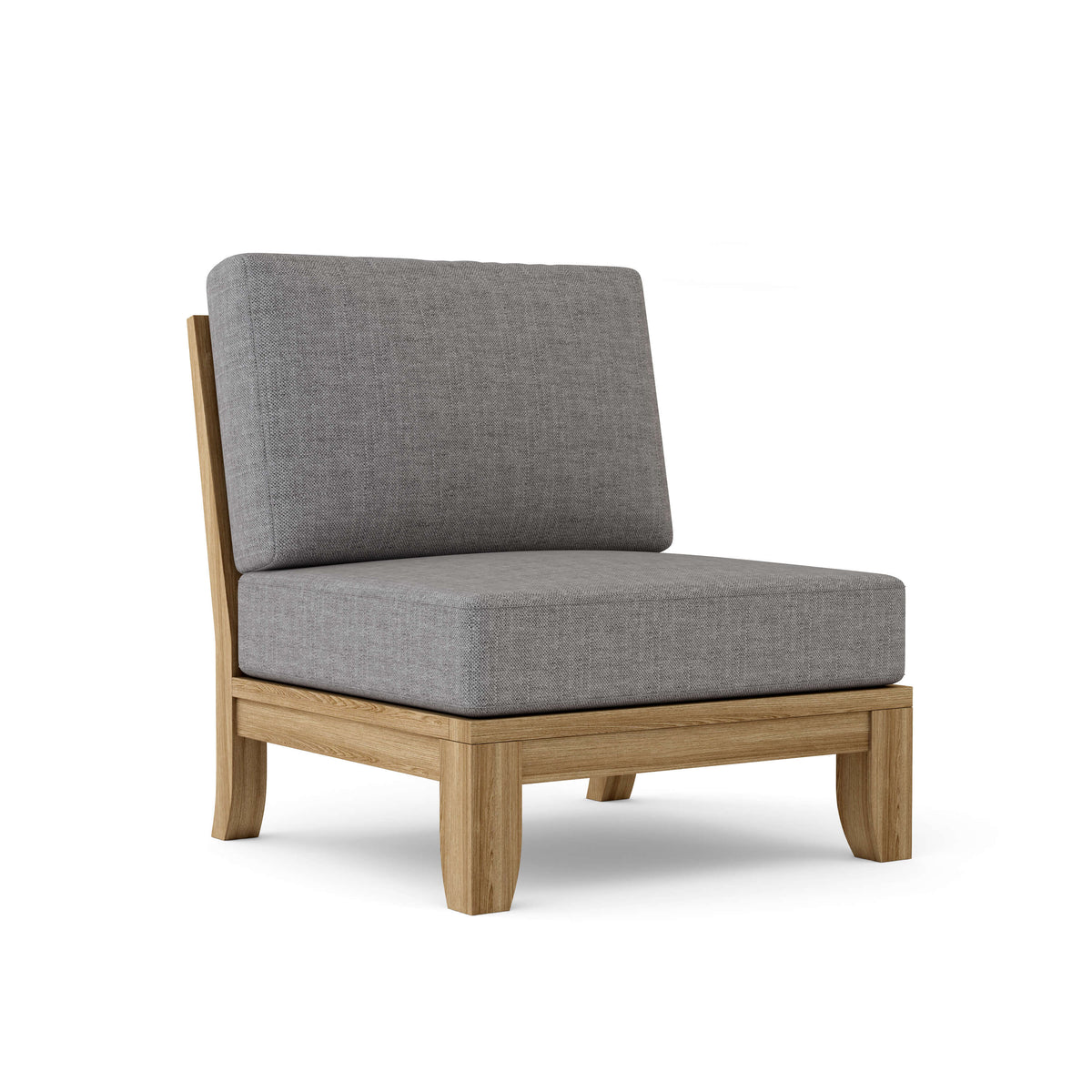 Anderson Teak Luxe armless center modular in natural teak with Cast Slate Sunbrella cushions