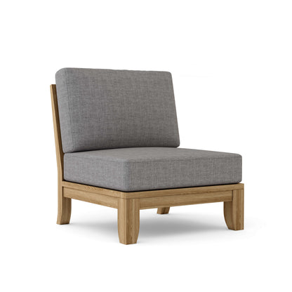 Anderson Teak Luxe armless center modular in natural teak with Cast Slate Sunbrella cushions