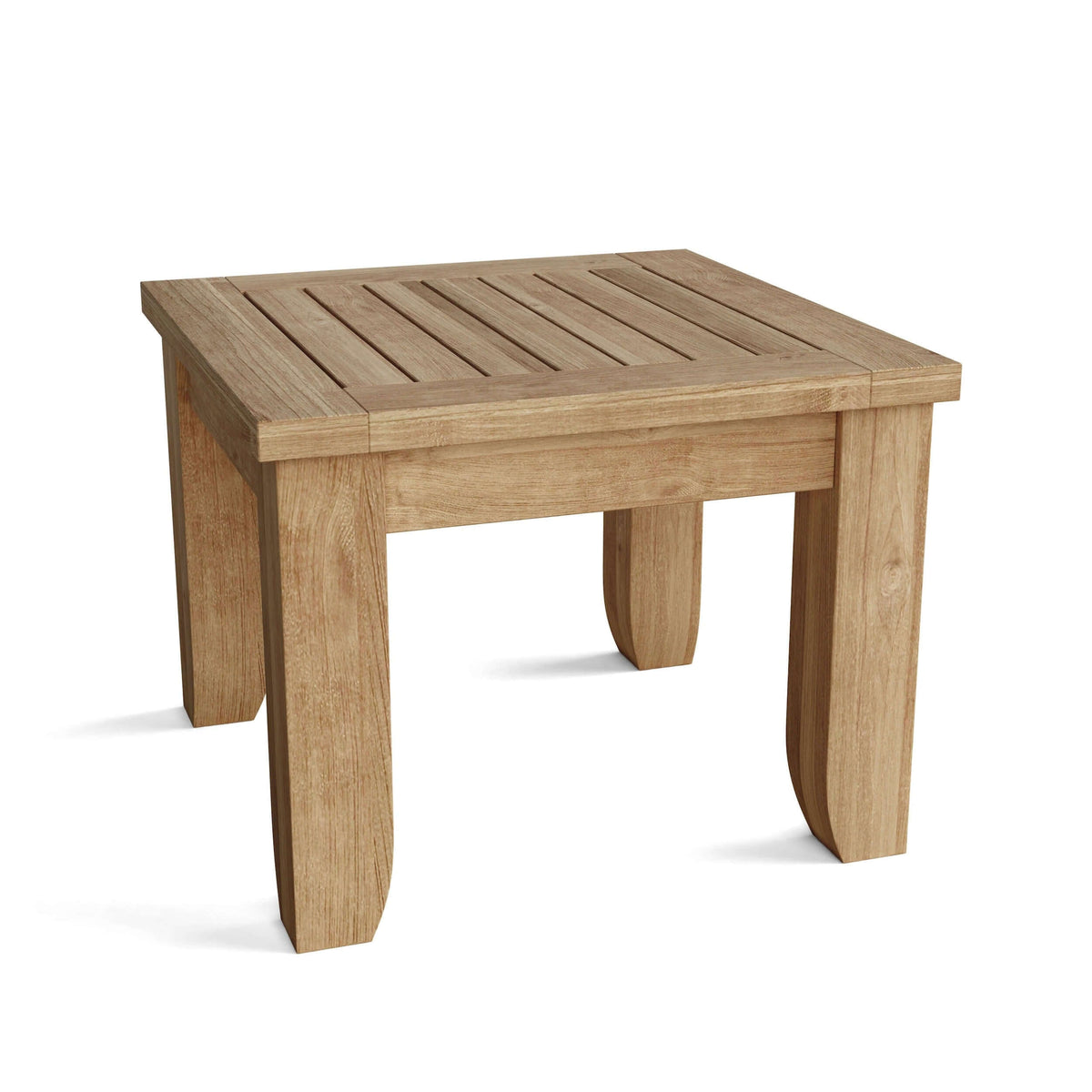 Anderson Teak Luxe 22 Square Outdoor Side Table Detail with Solid Teak Tabletop and Frame Joinery