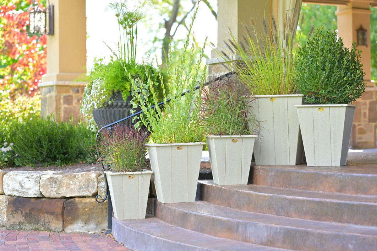 LuxCraft Elite Outdoor Planter | 18" 22" 26" Height Options Available in Birch configured for porch arrangements — fade-resistant poly