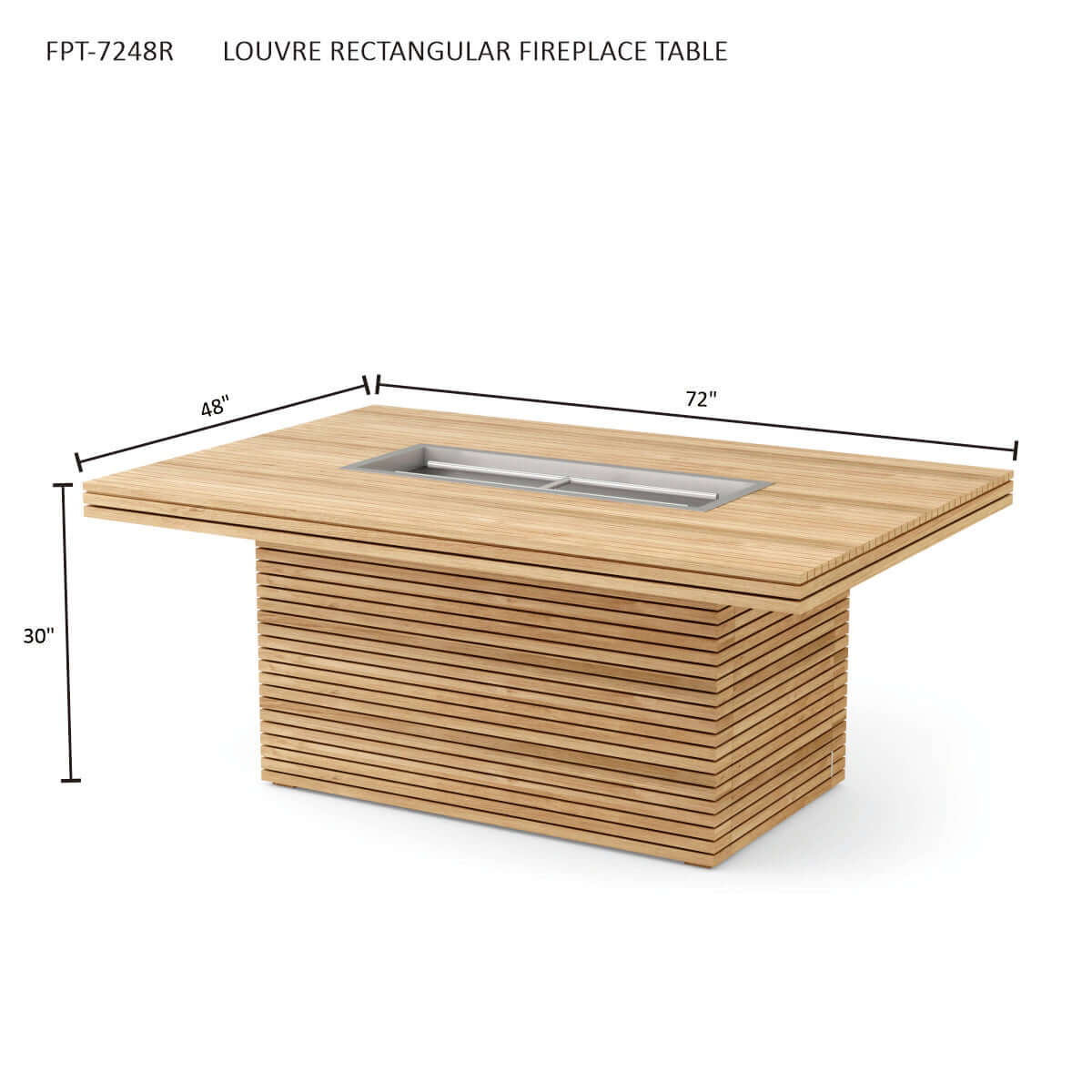 Anderson Teak Louvre Rectangular Fireplace Table Top View of Fireplace Configuration