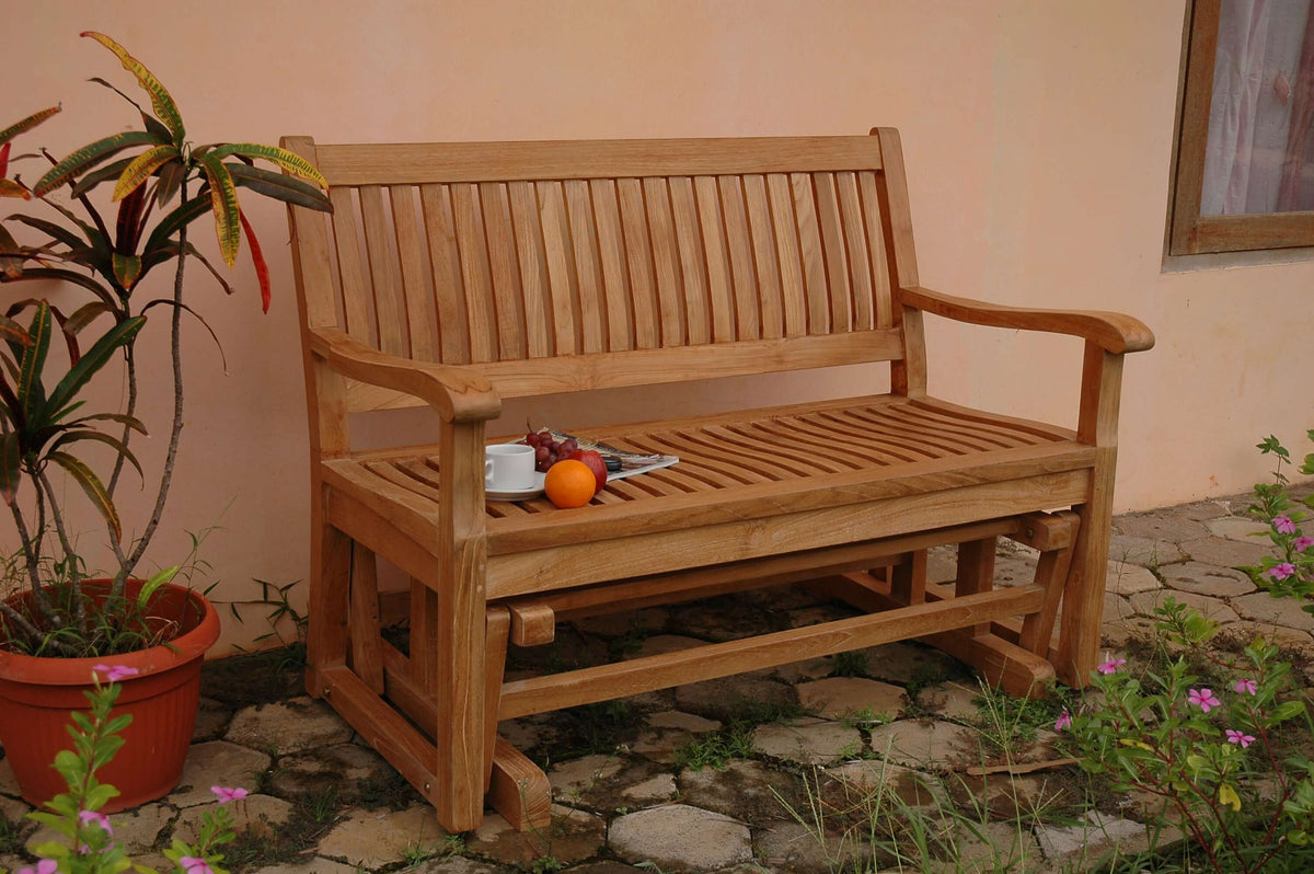 Anderson Teak Del Amo 4 Foot Glider Detail with Solid Teak Frame and Cushion Build
