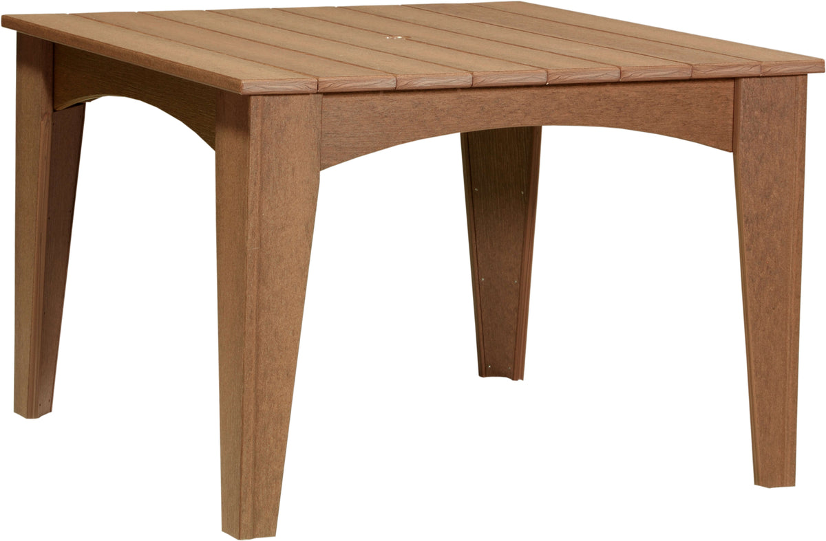 LuxCraft 44" Square Outdoor Island Dining Table in Antique Mahogany — recycled poly square tabletop for square-format patio dining
