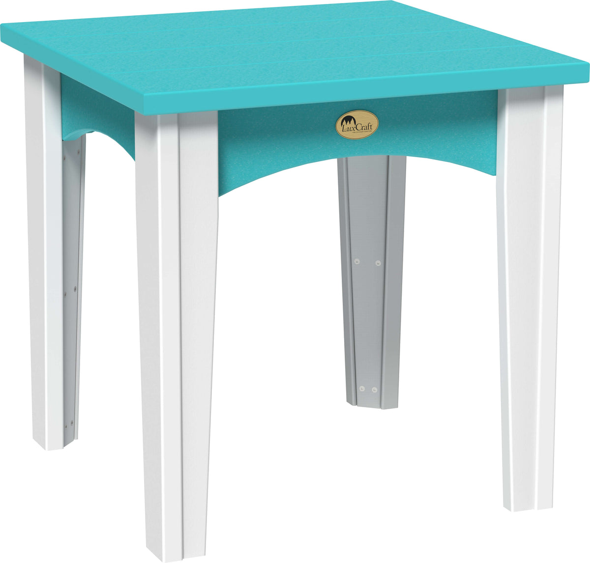 LuxCraft Outdoor Island End Table in Aruba Blue and White — Amish-crafted recycled poly, 20-year poly durability
