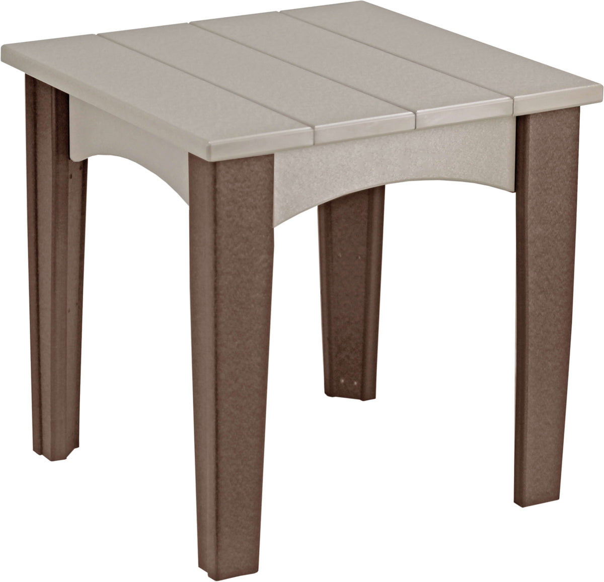 LuxCraft Outdoor Island End Table in Weatherwood and Chestnut Brown — recycled poly outdoor chair for outdoor patio seating