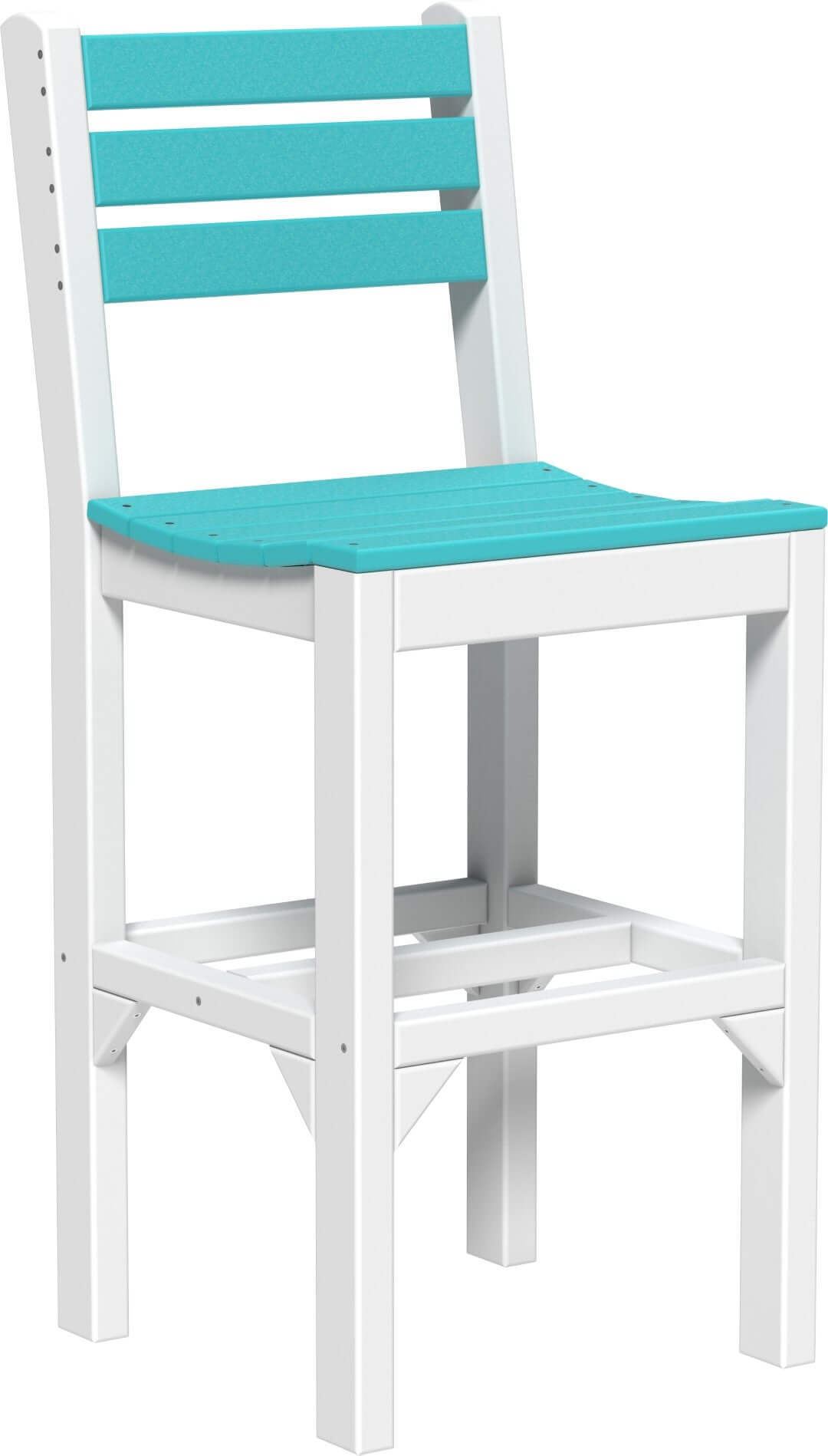 LuxCraft Island Side Chair in Aruba Blue and White — side profile view, slatted poly chair construction