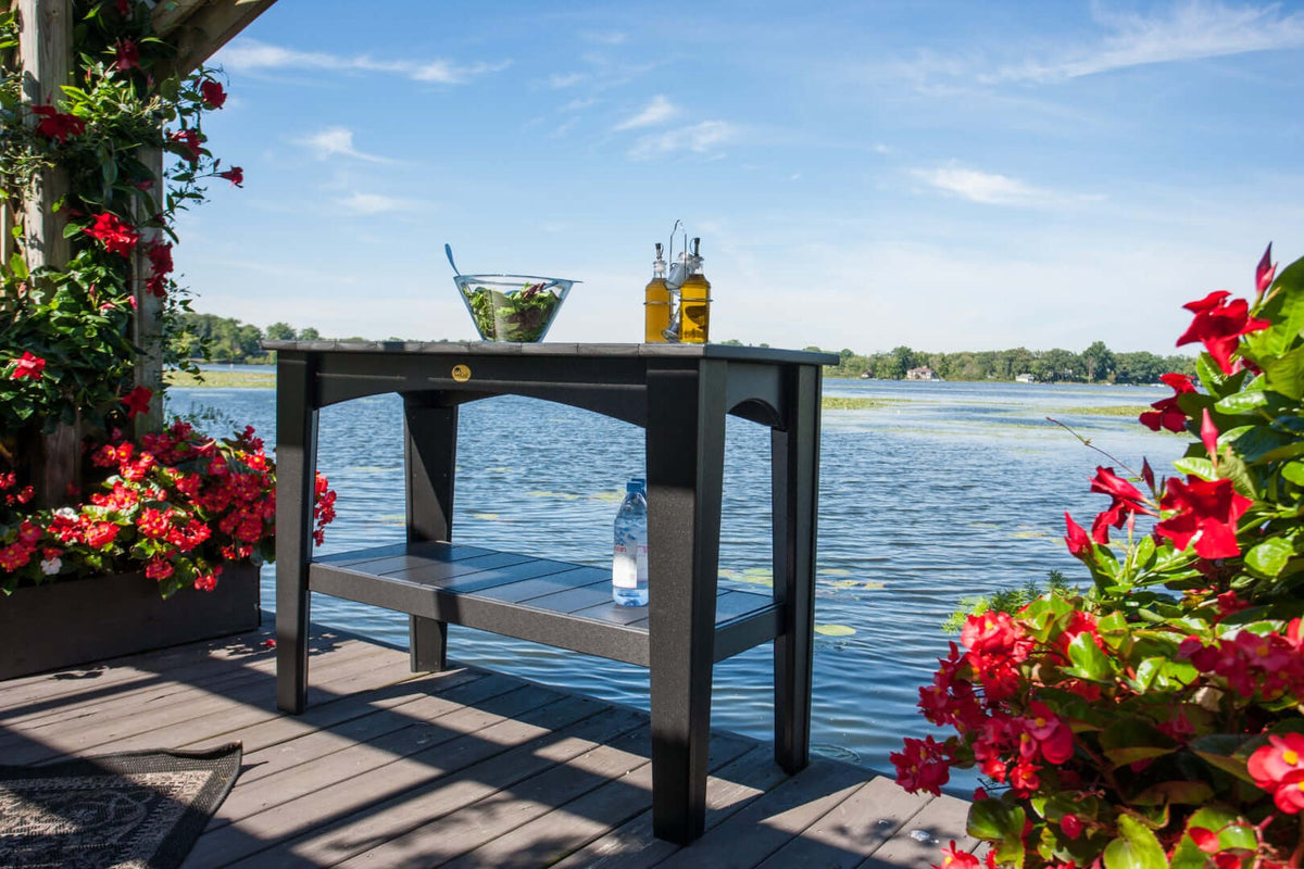 LuxCraft Island Outdoor Buffet Table in Black — Amish-crafted recycled poly, weather-resistant design