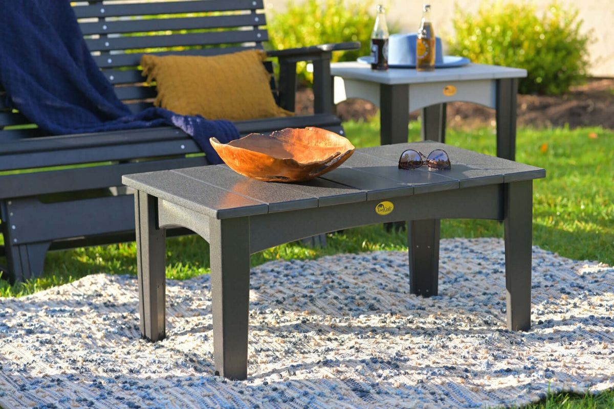 LuxCraft Outdoor Island Coffee Table in Black configured for outdoor dining or lounging — fade-resistant poly