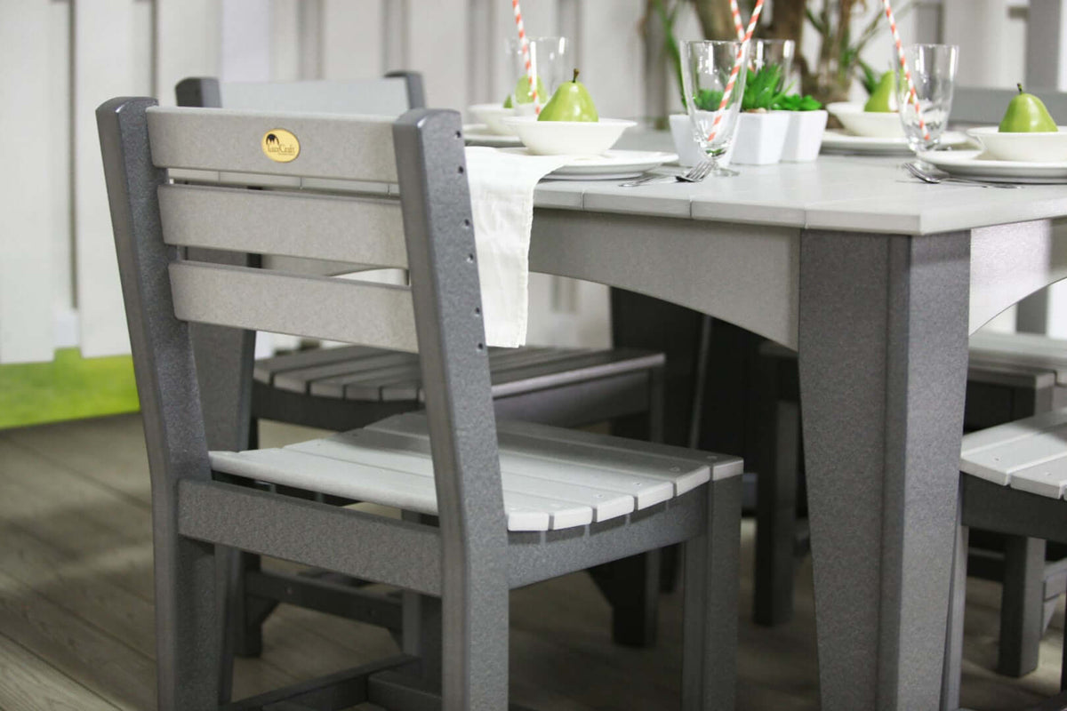 LuxCraft Island Side Chair in Dove Gray and Slate — side profile view, slatted poly chair construction