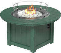 LuxCraft round gas propane outdoor fire pit table with push-button ignition system and tempered glass wind guard