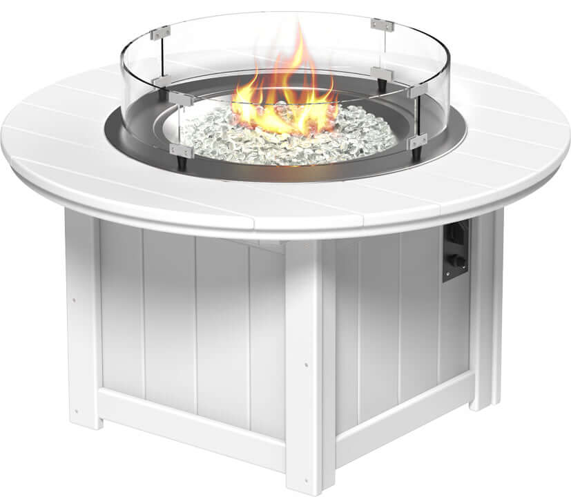 LuxCraft 46" Lumin Round Gas Fire Pit Table Set in White — propane fire pit feature for backyard fire-pit lounging