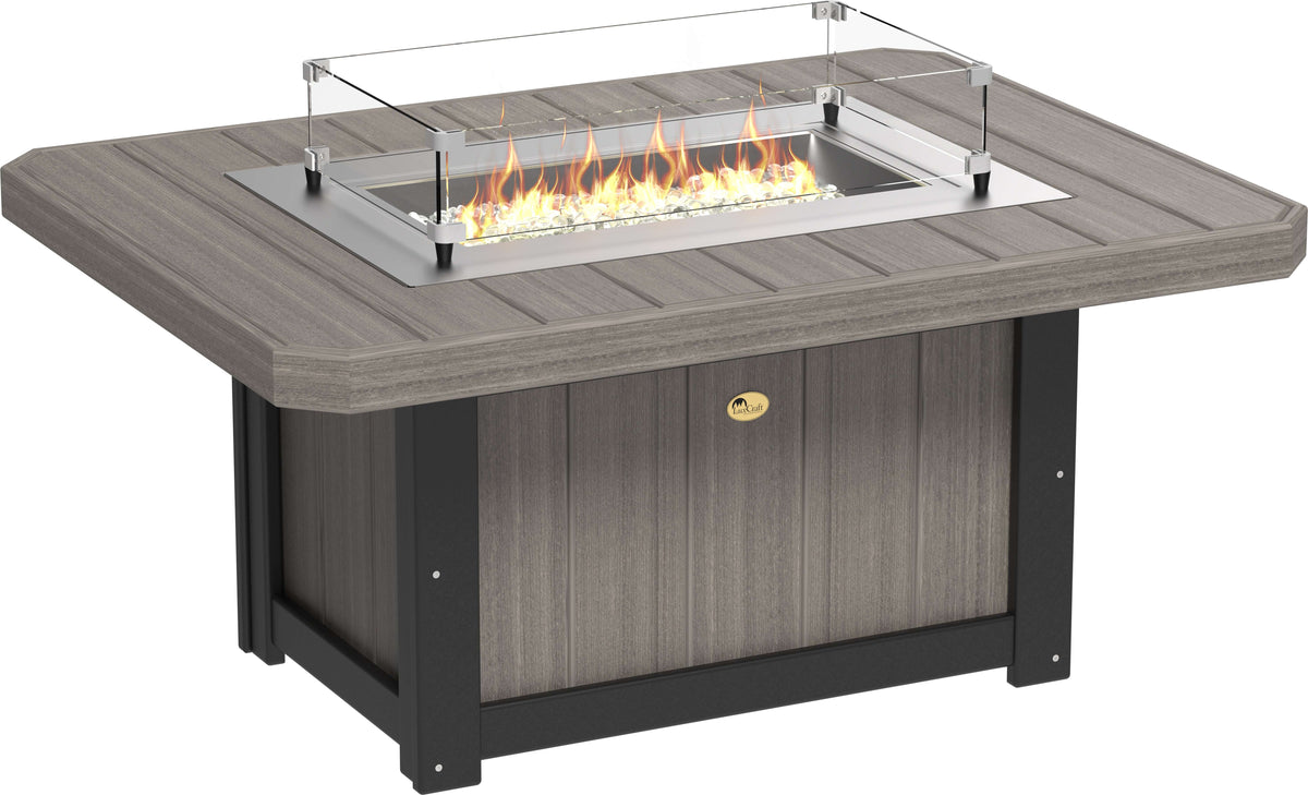 LuxCraft 51" Lumin Rectangular Gas Propane Fire Pit Table Set in Coastal Gray and Black — Amish-crafted recycled poly, 20-year poly durability