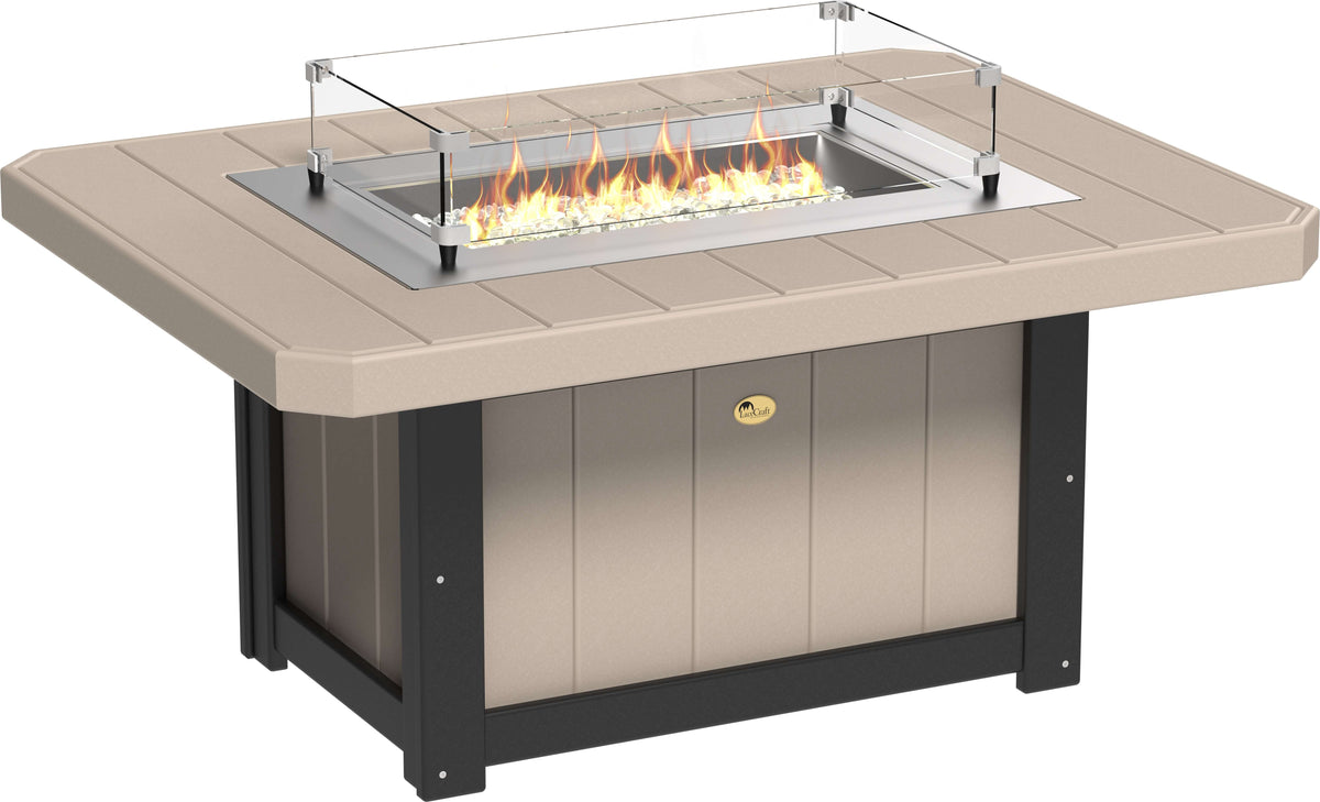 LuxCraft 51" Lumin Rectangular Gas Propane Fire Pit Table Set in Weatherwood and Black — gas fire feature, fade-resistant poly