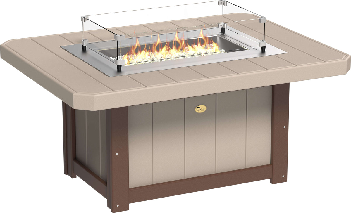 LuxCraft 51" Lumin Rectangular Gas Propane Fire Pit Table Set in Weatherwood and Chestnut Brown — Amish-crafted recycled poly, weather-resistant de...