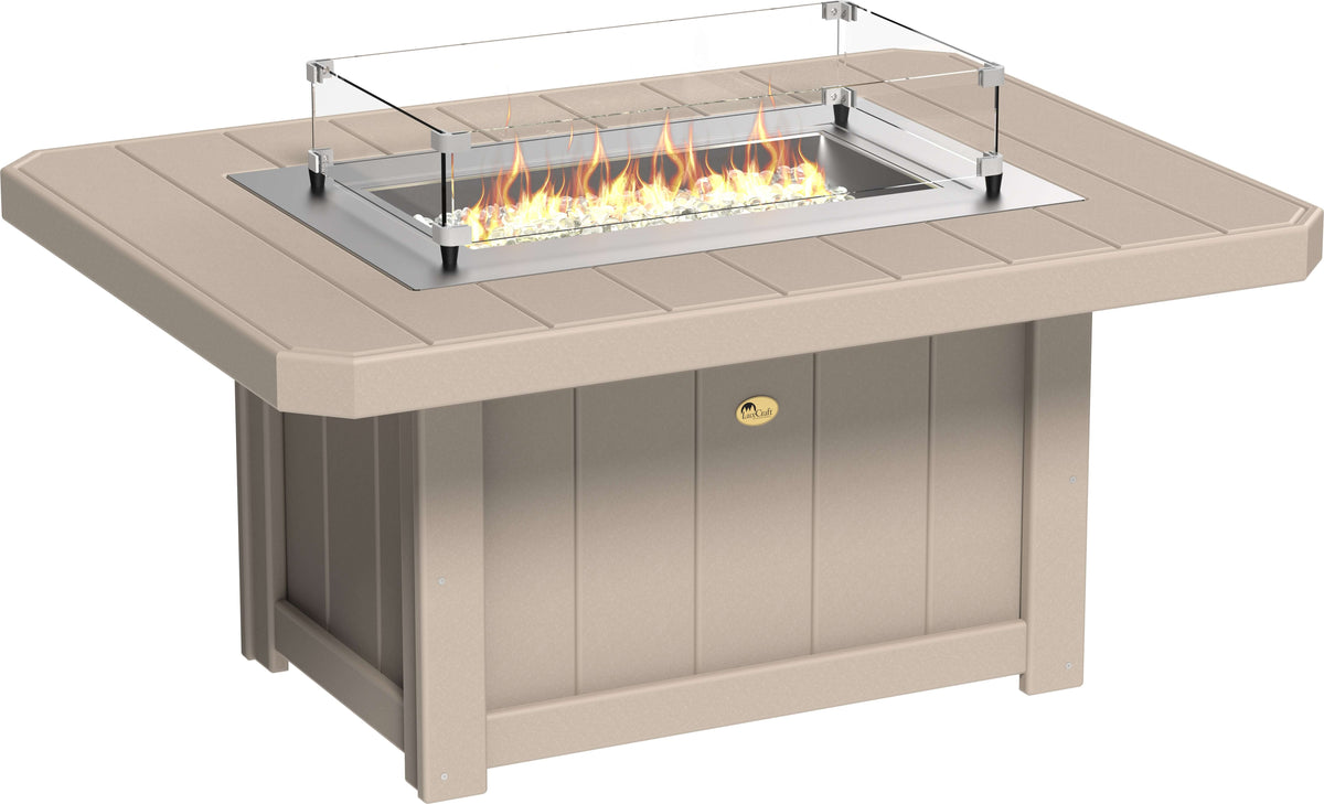LuxCraft 51" Lumin Rectangular Gas Propane Fire Pit Table Set in Weatherwood — propane fire pit feature for backyard fire-pit lounging