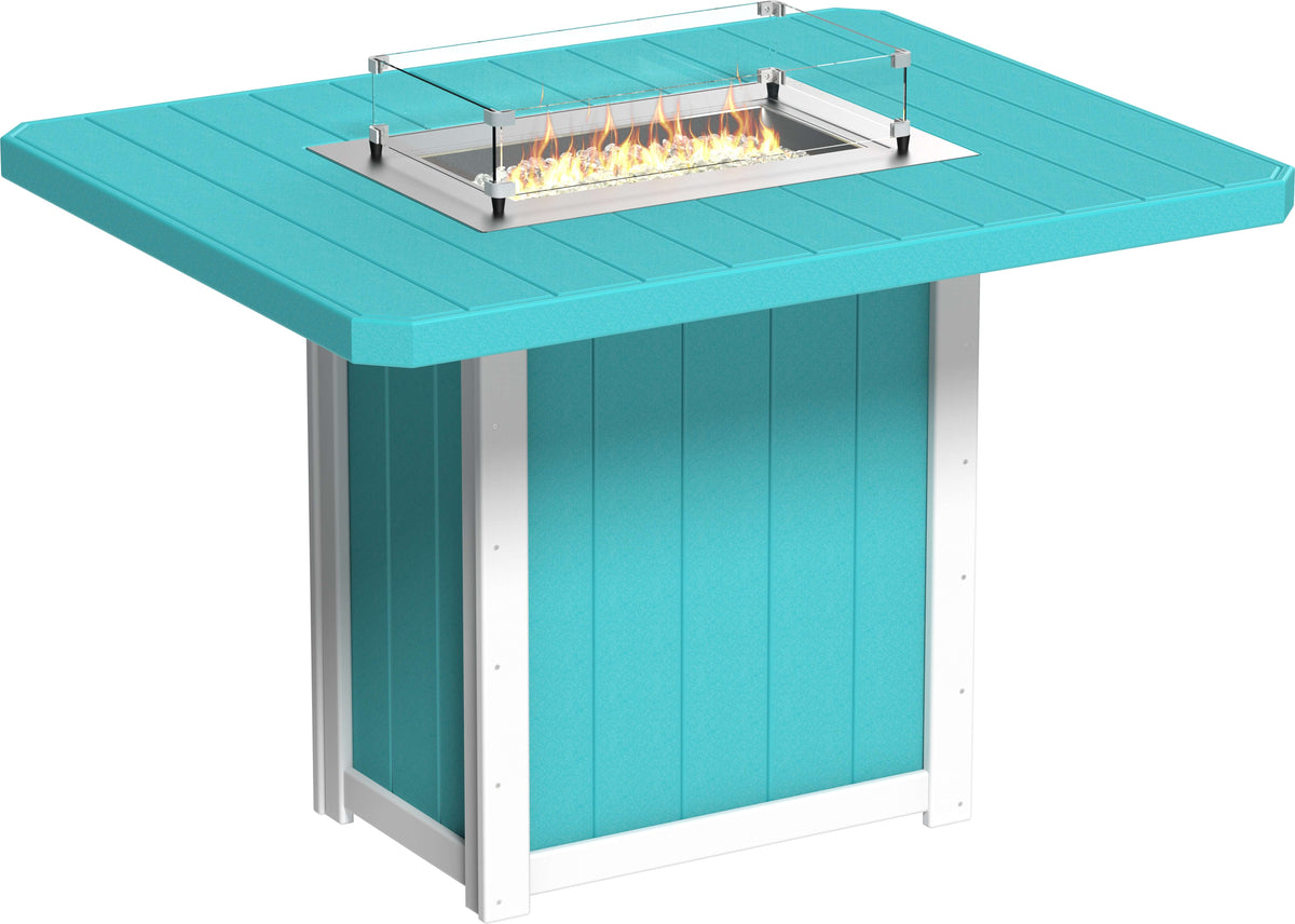 LuxCraft 62" Lumin Rectangular Gas Propane Fire Table Set with Bar Stools in Tan — Amish-crafted recycled poly, weather-resistant design