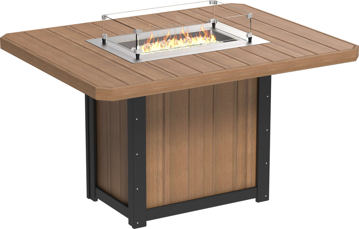 LuxCraft 62" Lumin Rectangular Gas Propane Fire Table Set with Bar Stools — Amish-crafted recycled poly, 20-year poly durability
