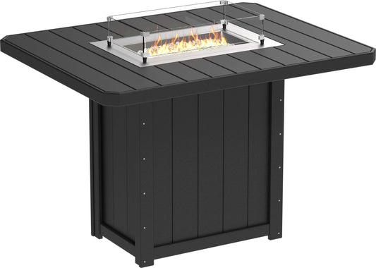 LuxCraft 62" Lumin Rectangular Gas Propane Fire Table Set with Bar Stools in Black — gas fire feature center for outdoor gas-fire dining