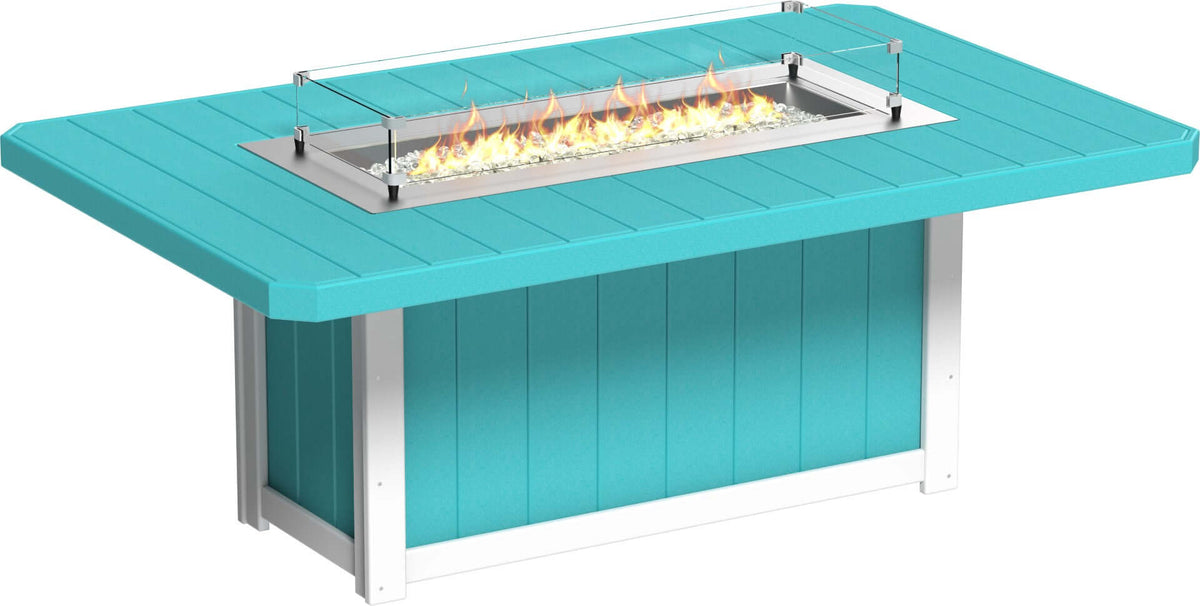 LuxCraft 79" Lumin Rectangular Gas Propane Fire Table Set placed for outdoor entertaining — long-life recycled poly