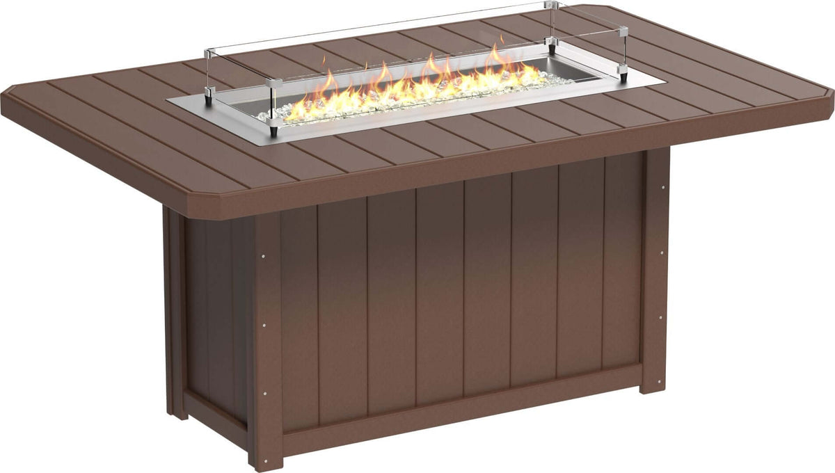 LuxCraft 79" Lumin Rectangular Gas Propane Fire Table Set set up for outdoor entertaining — recycled HDPE construction