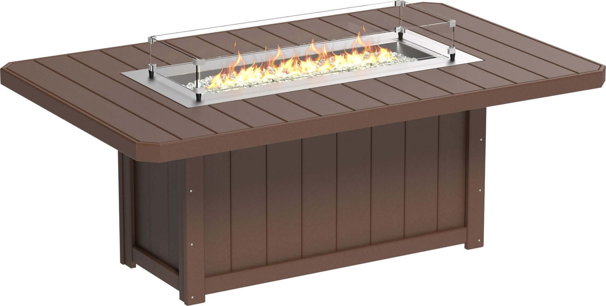 LuxCraft 79" Lumin Rectangular Gas Propane Fire Table Set in Tan — gas fire feature center for outdoor gas-fire dining