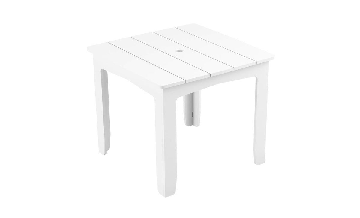 Ledge Lounger Mainstay Square Dining Table in White with center umbrella sleeve