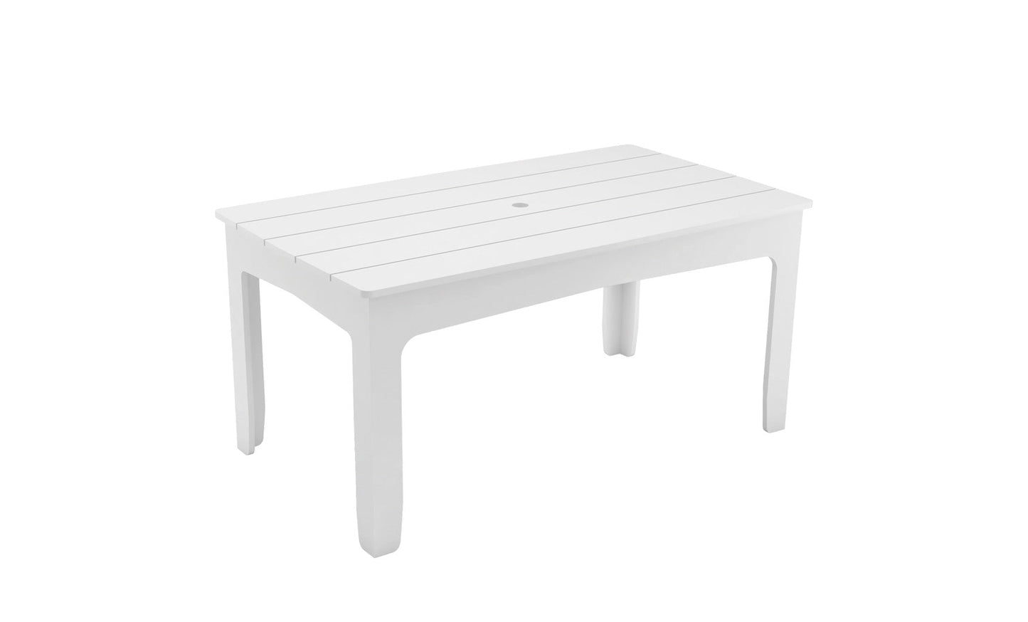 Ledge Lounger Mainstay Rectangular Dining Table in White with center umbrella sleeve