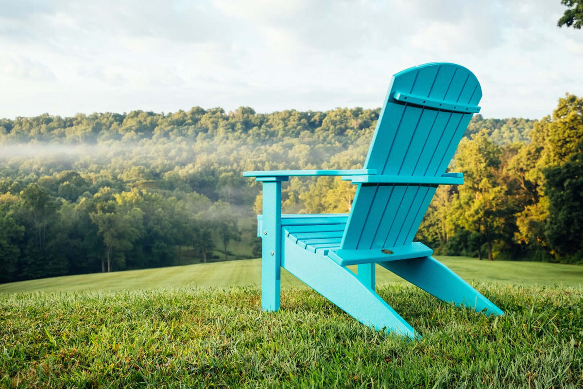 LuxCraft Lakeside Adirondack Chair in Aruba Blue paired for patio lounging — weather-resistant design