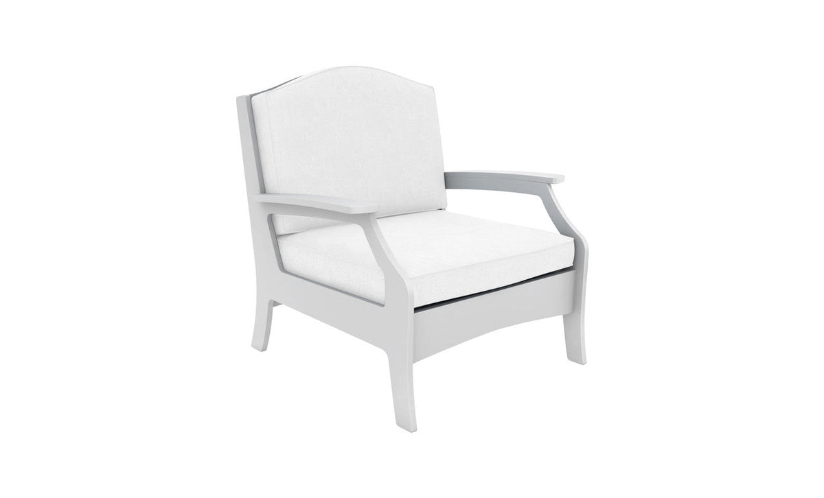 Ledge Lounger Legacy Club Chair in White with navy deep-seat cushions and a Lattice back