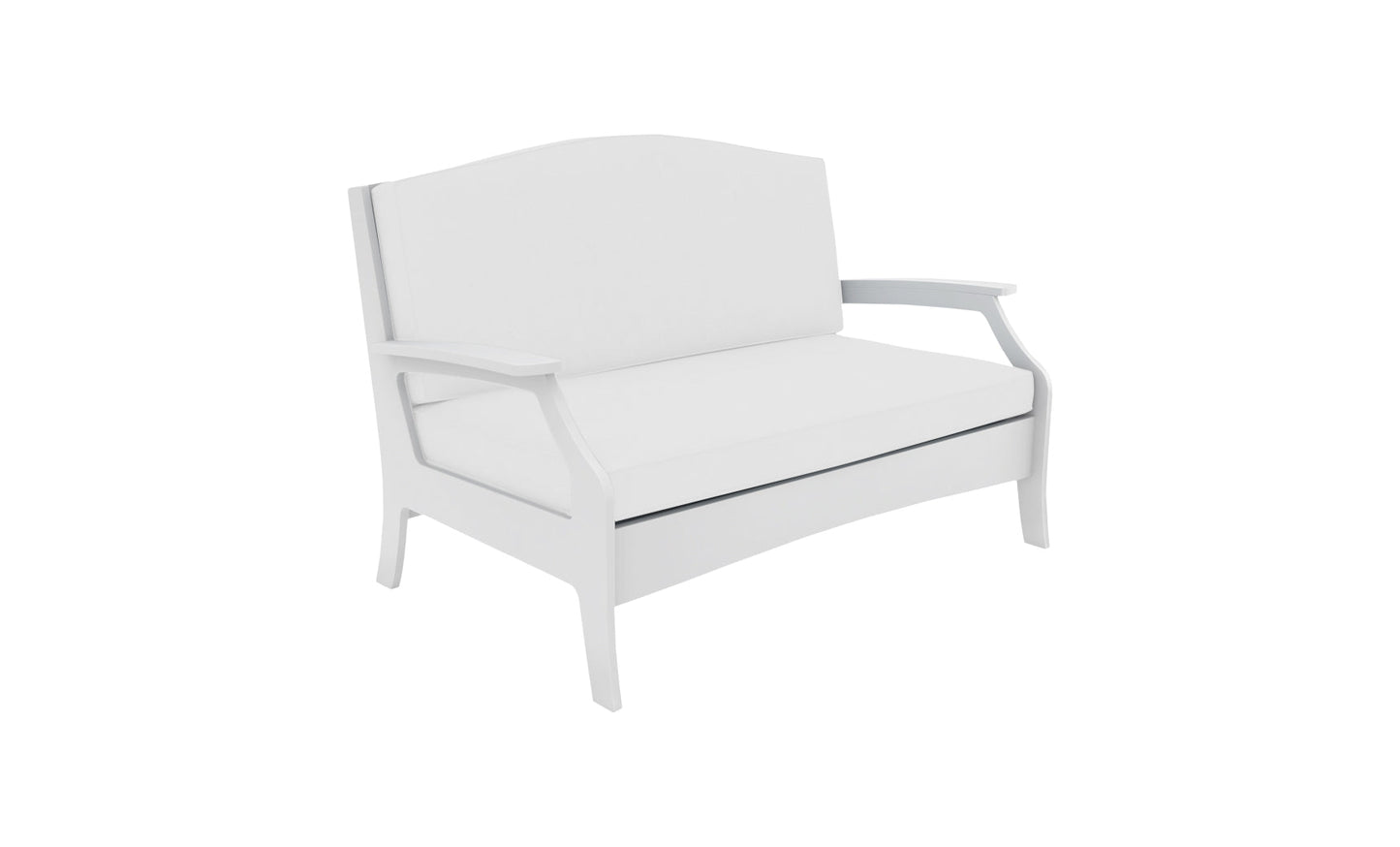 Ledge Lounger Legacy Loveseat in White with navy deep-seat cushions and a Lattice back