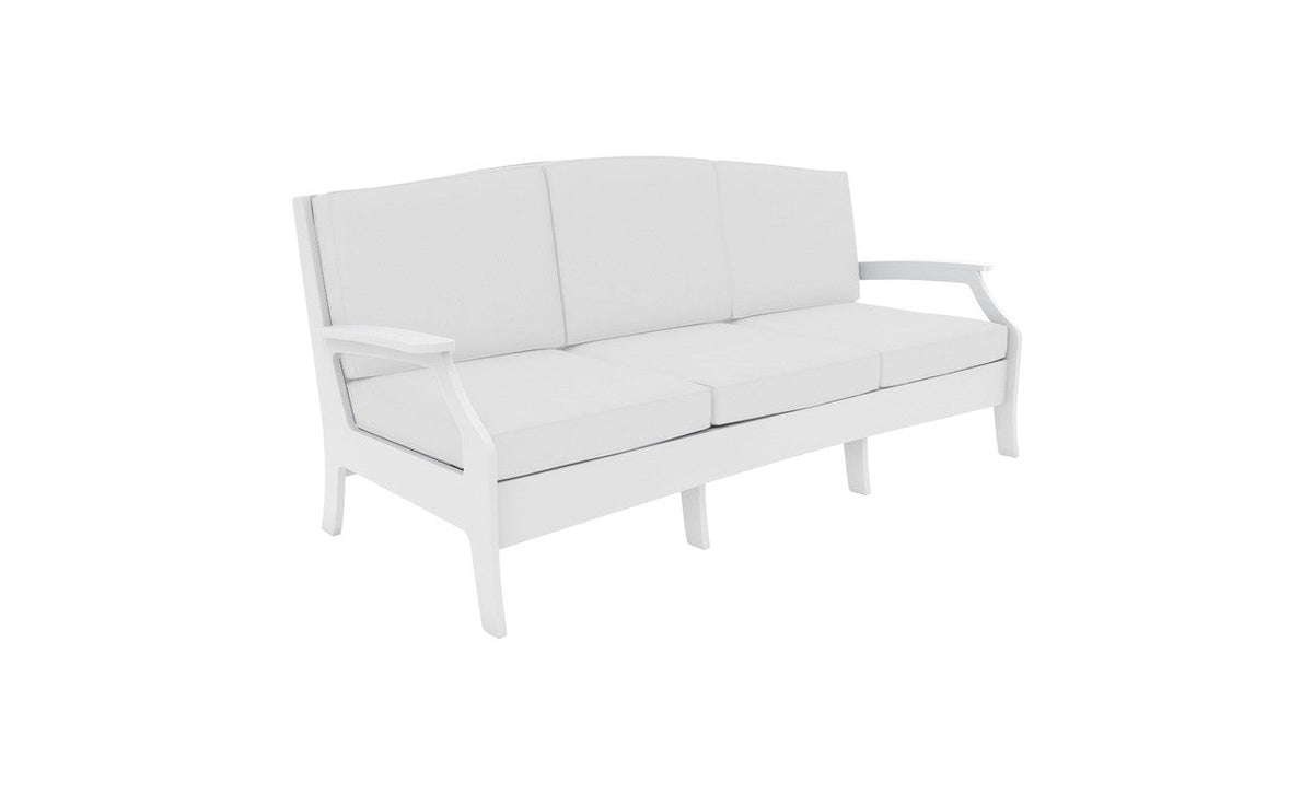 Ledge Lounger Legacy Sofa in White with navy deep-seat cushions and a Lattice back