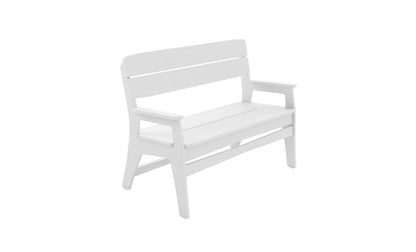 Ledge Lounger Mainstay Bench in White with a contoured back and armrests