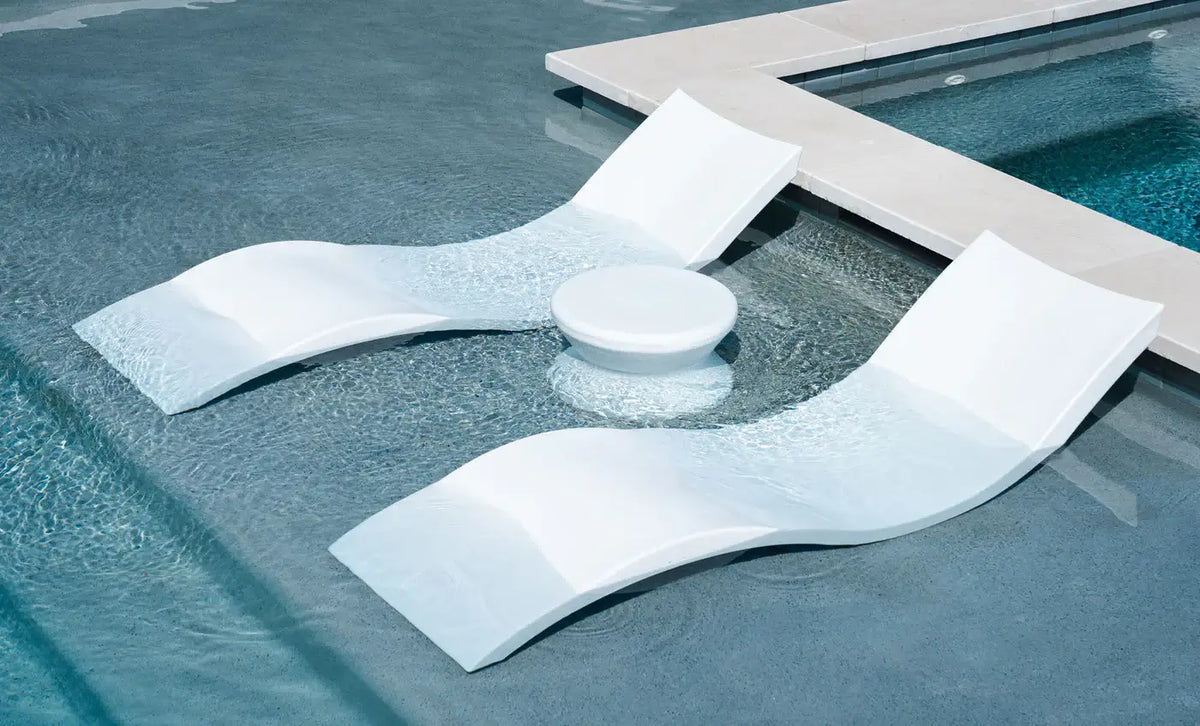 This set, featuring two Signature In-Pool Chaise Loungers and a Signature Side Table, is perfect for sharing unforgettable moments with a friend on your pool’s tanning ledge, baja shelf, or sun shelf with water depths of 0-9 inches.