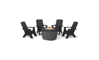 Black Ledge Halo Propane 40" Luxury Firepit with Set of 4 Black Adirondack Chairs