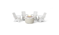 Ledge Halo Propane 40" Luxury Firepit with Set of 4 White Color Adirondack Chairs