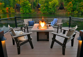 LuxCraft 51" Lumin Rectangular Gas Propane Fire Pit Table Set in Coastal Gray and Black arranged for backyard fire-pit lounging — durable poly cons...