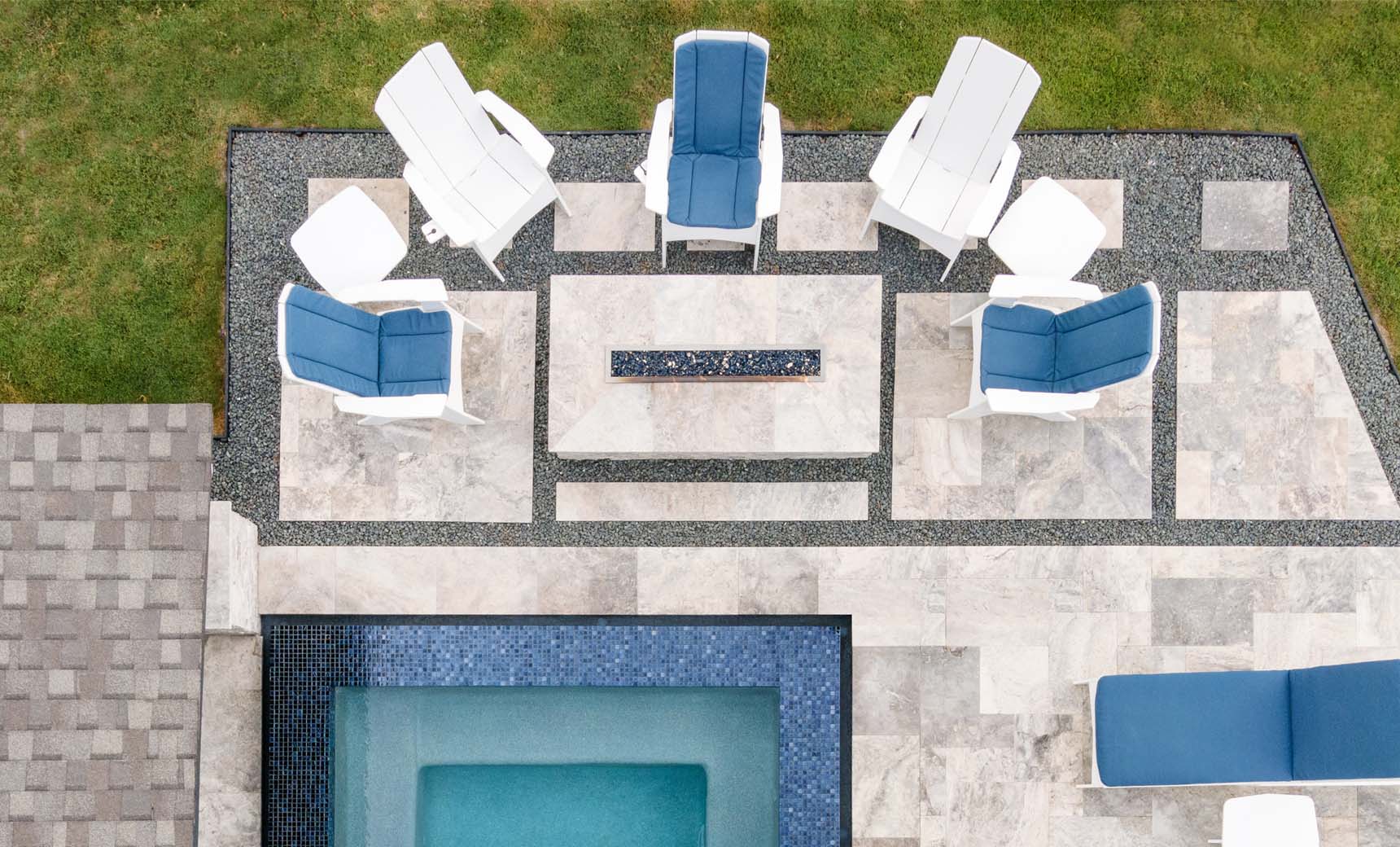 Mainstay Square Side Table in a modern patio setting near a pool