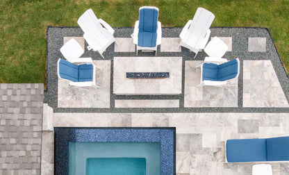 Mainstay Square Side Table in a modern patio setting near a pool