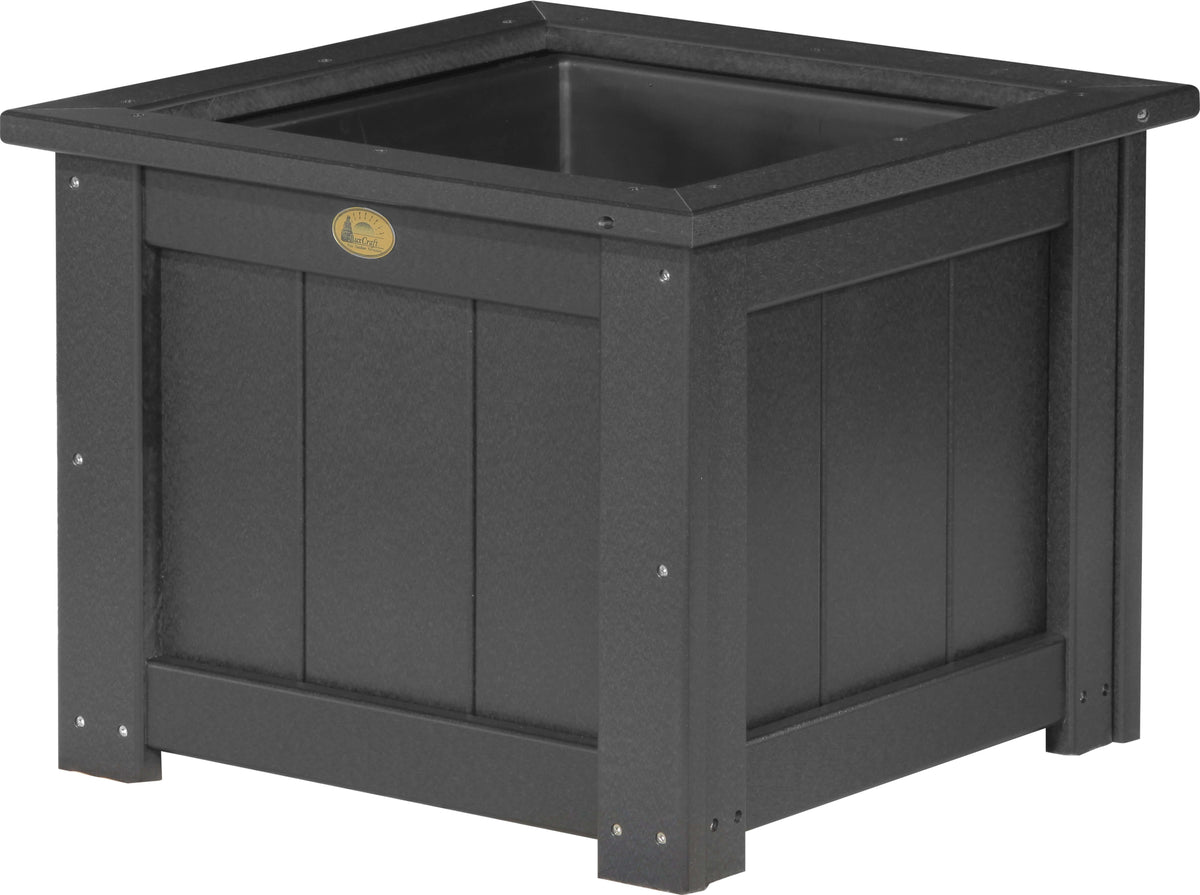 LuxCraft 24" Square Outdoor Planter in Black — Amish-crafted recycled poly, 20-year poly durability