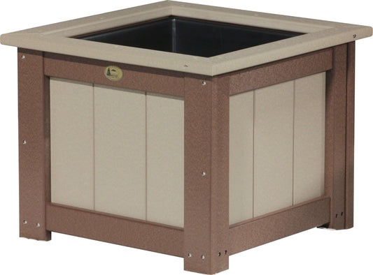 LuxCraft 24" Square Outdoor Planter in Weatherwood and Chestnut Brown — tapered planter profile, fade-resistant poly