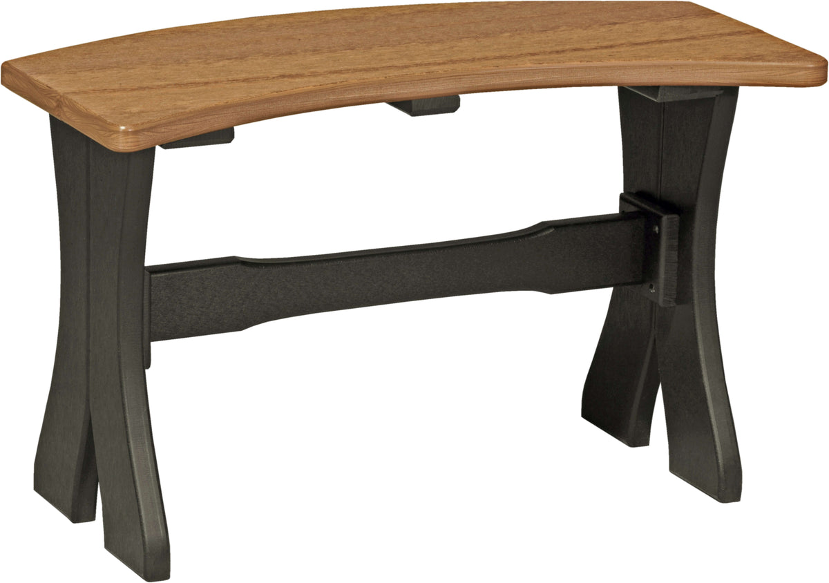 LuxCraft 4' Round Outdoor Dining Table 5-Piece Set | Dining Table Benches in Antique Mahogany and Black — circular dining surface, fade-resistant poly